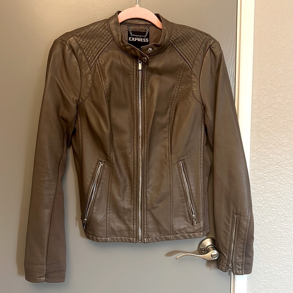 Express Women's Olive Brown Leather Moto Jacket